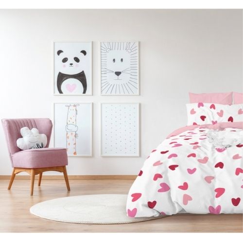 Jelly Bean Kids Glow In the Dark Single Bed Quilt Cover Bedding Set - Hearts