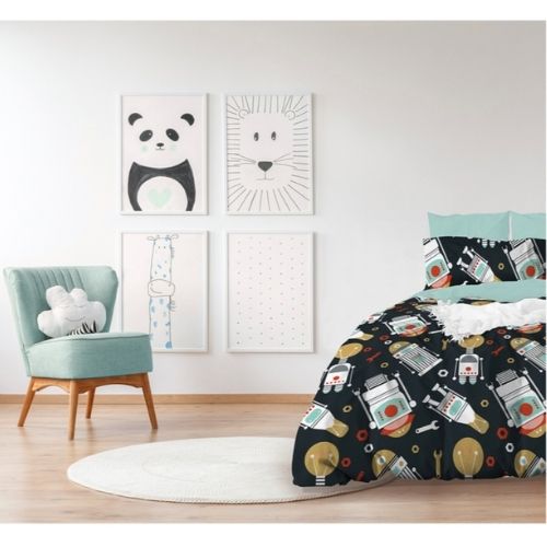 Jelly Bean Kids Glow In the Dark Single Bed Quilt Cover Bedding Set - Robot