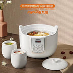 Joyoung White Porcelain Slow Cooker 1.8L with 3 Ceramic Inner Containers