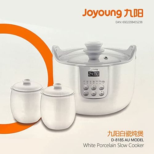 Joyoung White Porcelain Slow Cooker 1.8L with 3 Ceramic Inner Containers