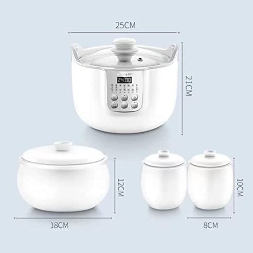 Joyoung White Porcelain Slow Cooker 1.8L with 3 Ceramic Inner Containers
