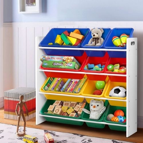 Keezi 12 Plastic Bins Kids Toy Organiser Box Bookshelf Storage Rack Cabinet