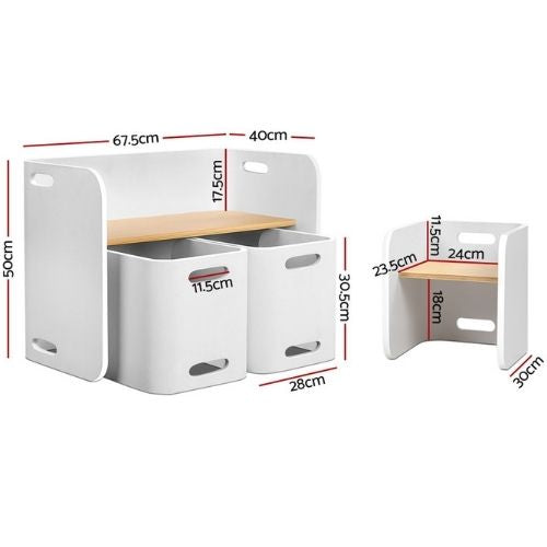 Keezi 3 PC Nordic Kids Table Chair Set White Desk Activity Compact Children