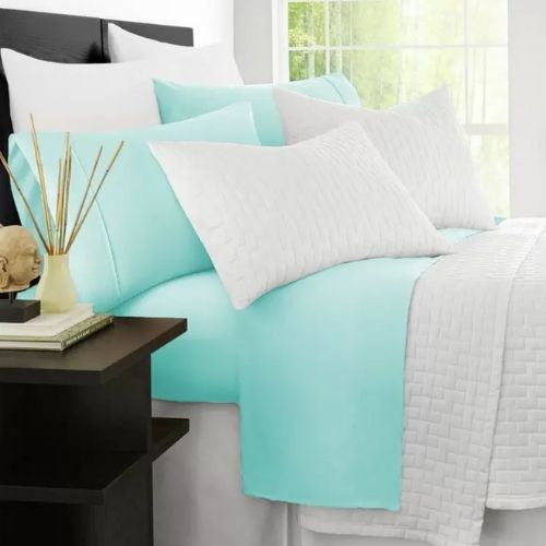 Kingtex 2000TC Bamboo Cooling King Bed Sheet Set Soft Hypoallergenic Sheets Aqua