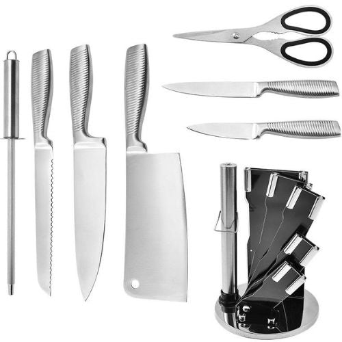 Kitchen Knife Set with Block, 8pcs Stainless Steel Chef Knives Set w/ Sharpener