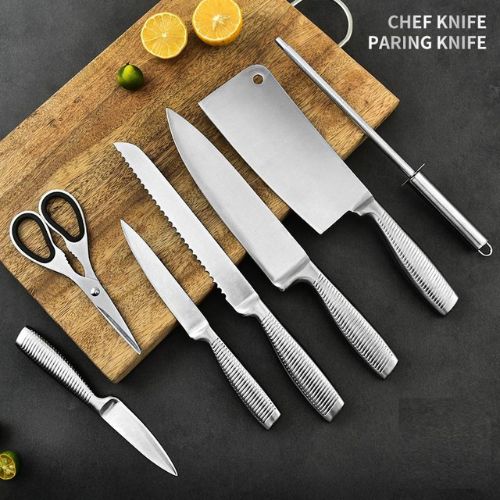 Kitchen Knife Set with Block, 8pcs Stainless Steel Chef Knives Set w/ Sharpener