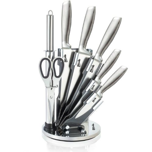 Kitchen Knife Set with Block, 8pcs Stainless Steel Chef Knives Set w/ Sharpener