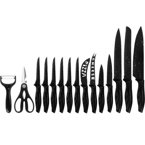 Kitchen Knives Set 17 Pieces With Acrylic Stand, Knife Sharpener & Scissors