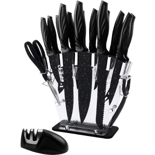 Kitchen Knives Set 17 Pieces With Acrylic Stand, Knife Sharpener & Scissors