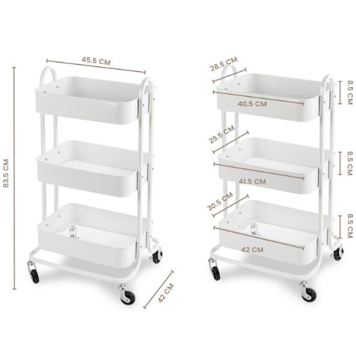 Kitchen Rolling Cart 3-Tier Storage Trolley Shelf Rack w/ Locking Wheels - White