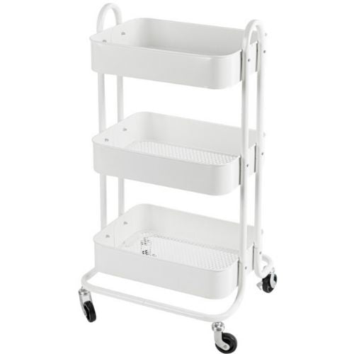 Kitchen Rolling Cart 3-Tier Storage Trolley Shelf Rack w/ Locking Wheels - White