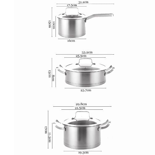 Kitchen Sauce Pan Pots Set 6 Piece Stainless Steel Cookware Sets Milk Stock Pot