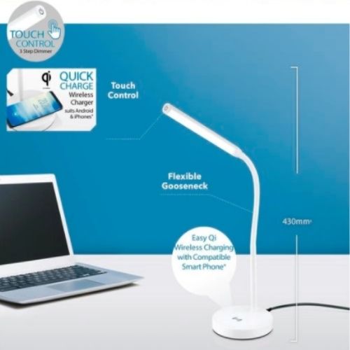 LED Table Desk Lamp W/ Wireless Phone Charging Touch Control Verve Design White