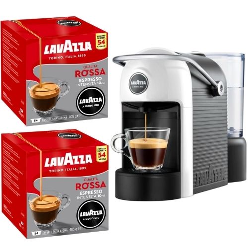 Lavazza Jolie White Coffee Machine 1250W W/ A Modo Rossa 108 Pack Capsules Pods