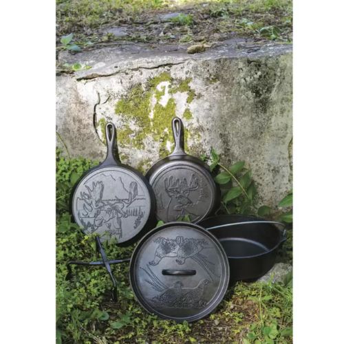Lodge Wildlife Cast Iron Pots & Pans 5-Pieces Cookware Set for Outdoor Camping
