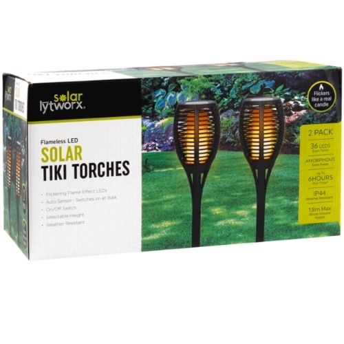Lytworx Flameless LED Solar Tiki Torches Flickering Torch Path Light - 2 Pack