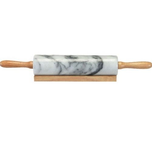 Marble Rolling Pin With Wooden Base Cradle For Pastries And Dough - Grey
