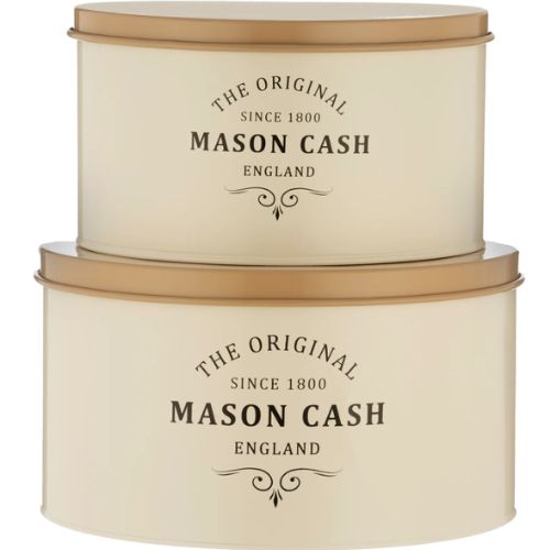 Mason Cash Heritage Round Cake Storage Tins Cream Set of 2 Biscuits Caddies
