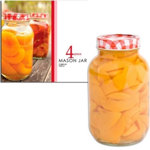 Mason Preserving Jars With Lid Storage Glass Jar Container 1L - Set of 4