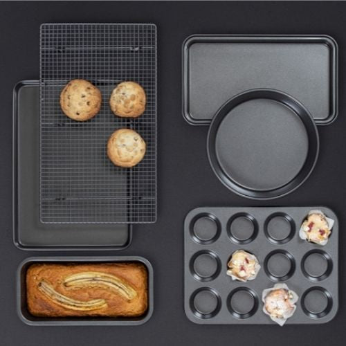 MasterPro Non-Stick Bakeware Baking Tray Ultimate Baker's Set 6 Piece, Black