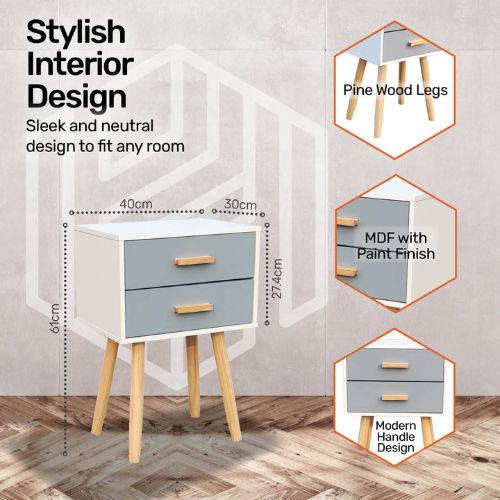 Modern Bedroom Nightstand Side End Table Stylish Neutral Design with 2 Drawer