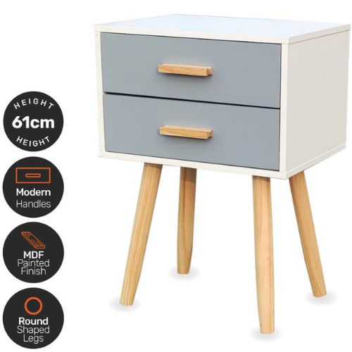 Modern Bedroom Nightstand Side End Table Stylish Neutral Design with 2 Drawer