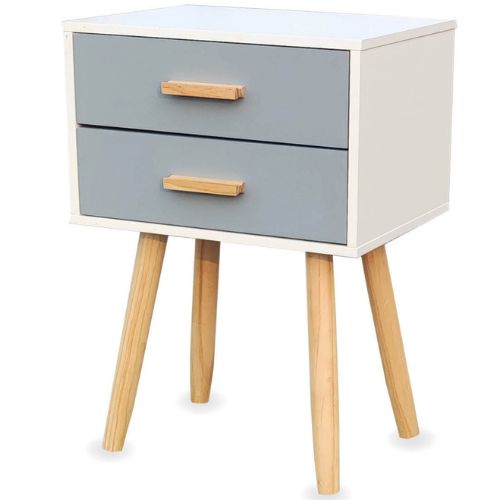 Modern Bedroom Nightstand Side End Table Stylish Neutral Design with 2 Drawer