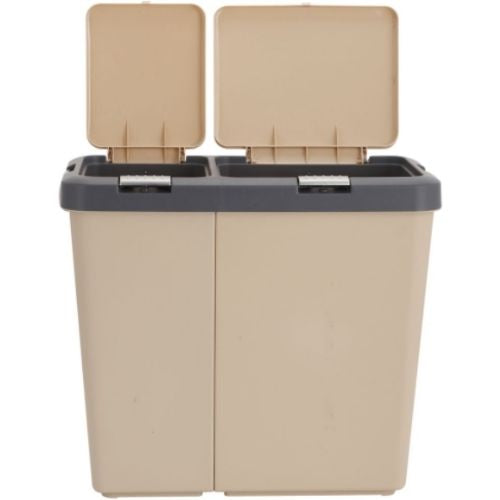 Morgan 50L Dual Compartment Bin Garbage Trash Can with Push Button Lid - Beige