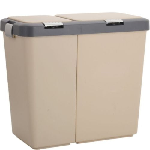 Morgan 50L Dual Compartment Bin Garbage Trash Can with Push Button Lid - Beige