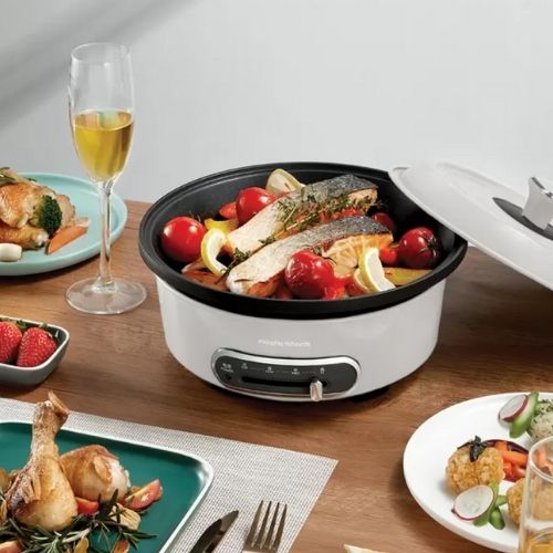 Morphy Richards Round Multifunction Pot Grill, Slow Cook, Stew and Fry - White