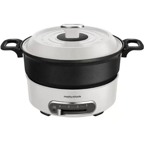 Morphy Richards Round Multifunction Pot Grill, Slow Cook, Stew and Fry - White