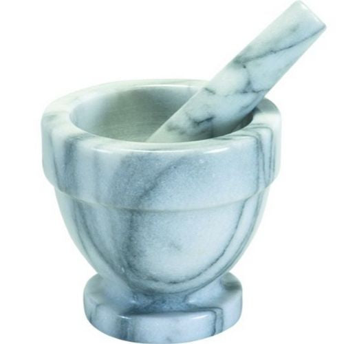 Mortar & Pestle Set Marble Grinder Spice And Herbs, Garlic Grinding - Grey 12cm