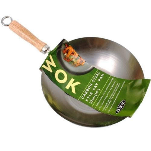 Stir Fry Pan Carbon Steel, Wood Handle Chinese Wok 27cm D.Line Professional