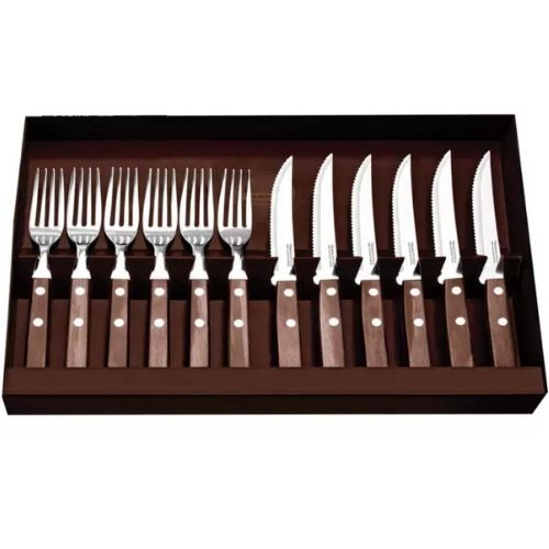 Tramontina Jumbo Steak Knife & Fork Cutlery Set 12-Piece, Polywood Handle