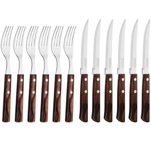 Tramontina Jumbo Steak Knife & Fork Cutlery Set 12-Piece, Polywood Handle