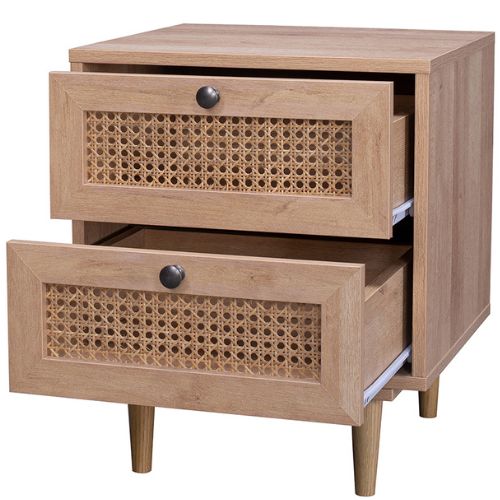 Natura Rattan Bedside Table Bedroom Side Cabinet Furniture With 2 Drawers