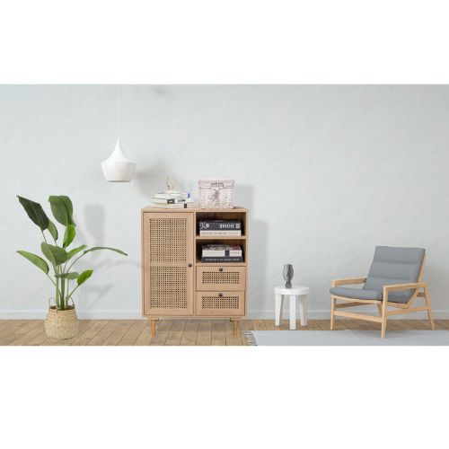 Natural Rattan Buffet Sideboard Storage Cabinet Hallway Table With Drawers