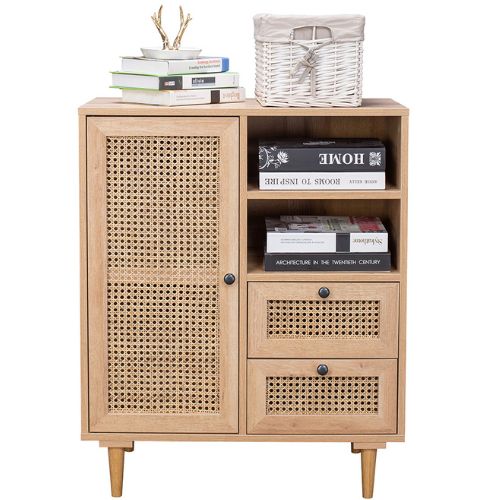 Natural Rattan Buffet Sideboard Storage Cabinet Hallway Table With Drawers