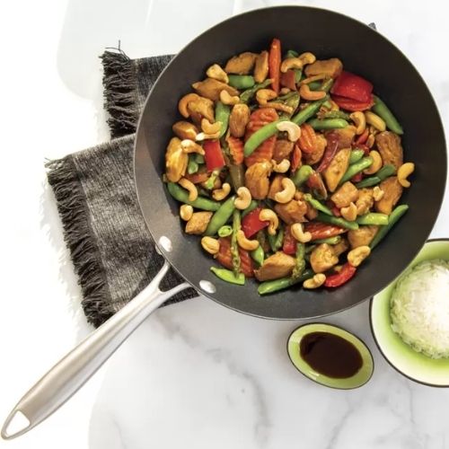 Nonstick Wok Pan 35cm Stir Fry Pans With Stainless Steel Long Handle Cookware