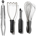 OXO Good Grips 4pc Kitchen Essential Tool Set 4 Piece | Masher Peeler Whisk Tongs