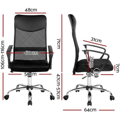 Office Chair PU Leather Mesh High Back Padded Headrest Gaming Swivel Seat, Black