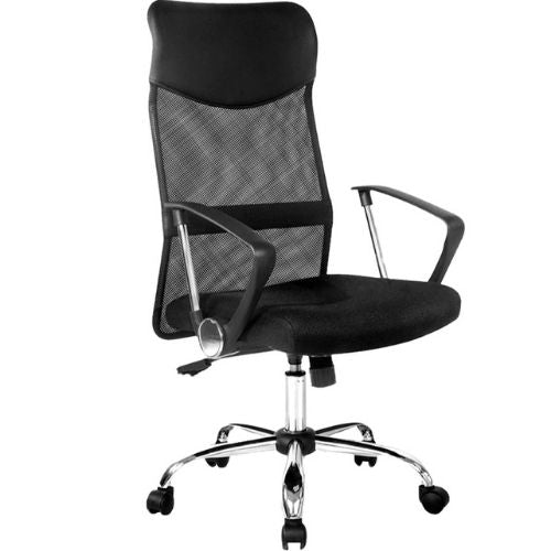 Office Chair PU Leather Mesh High Back Padded Headrest Gaming Swivel Seat, Black