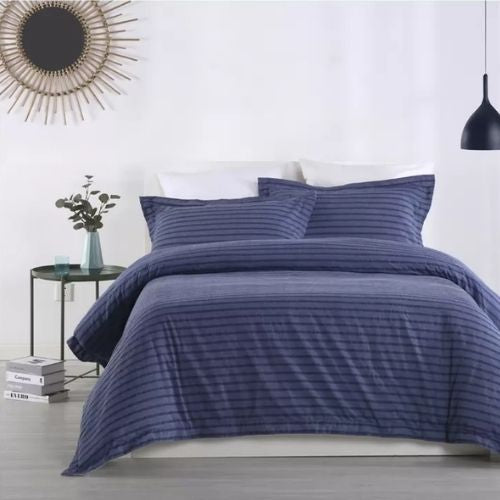 Onkaparinga Lorne King Bed Cotton Quilt Cover Set - Blue