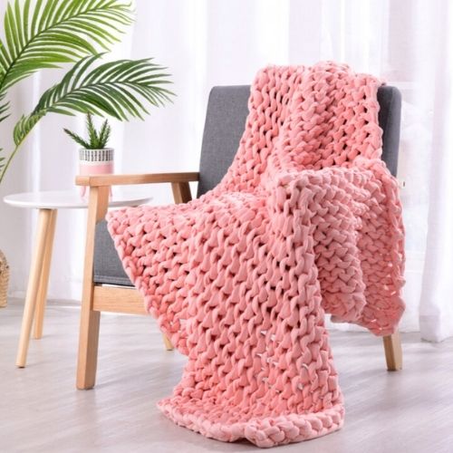 Onkaparinga Weighted Blanket 6kg Hand-Knitted Throw Blankets, Peach
