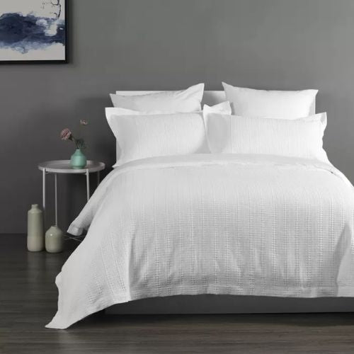 Onkaparinga Yarra Waffle Cotton King Bed Quilt Cover Set 3 Piece - White