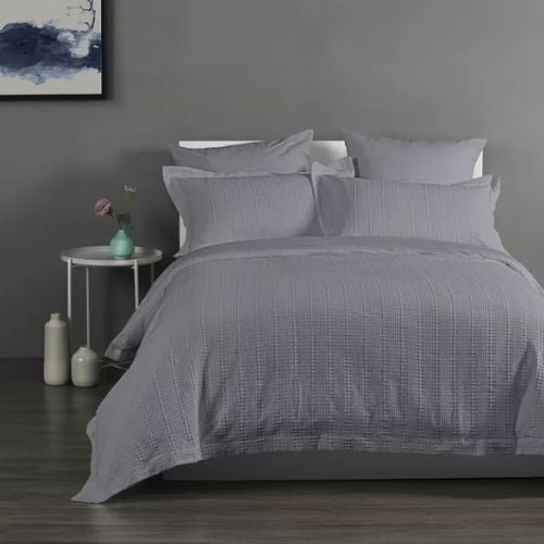 Onkaparinga Yarra Waffle King Bed Cotton Quilt Cover Set - Grey