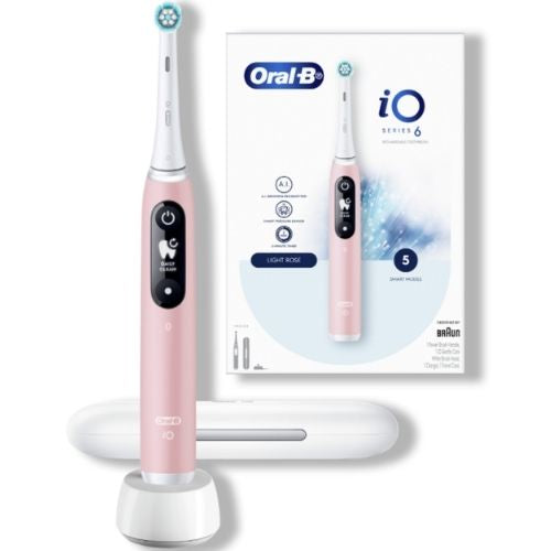 Oral-B iO6 Electric Rechargeable Toothbrush W/ Charger & Travel Case, Light Rose