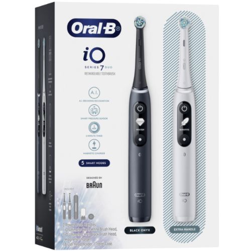 Oral-B iO7 Series Dual Handle Rechargeable Toothbrush Pack, Black & White