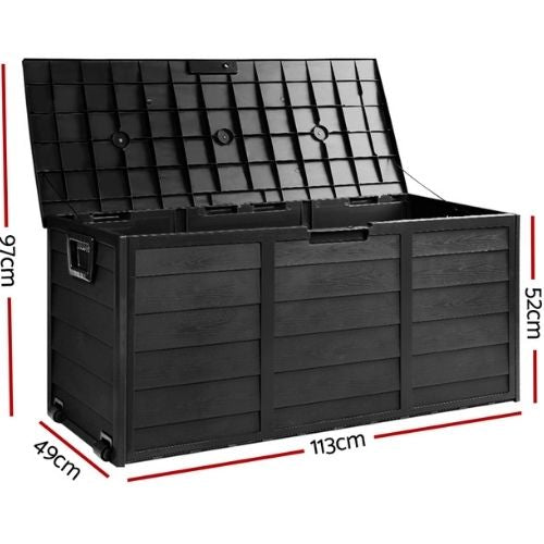 Outdoor Storage Box 290L Large Container Lockable Garden Tool Chest - All Black