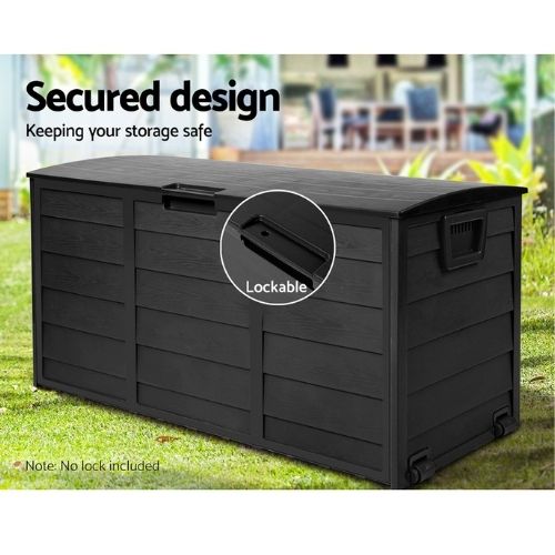 Outdoor Storage Box 290L Large Container Lockable Garden Tool Chest - All Black